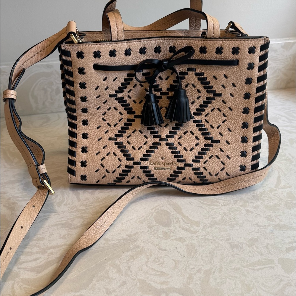 Kate Spade Hayes Street Isobel Blush and Black Patterned Crossbody Bag